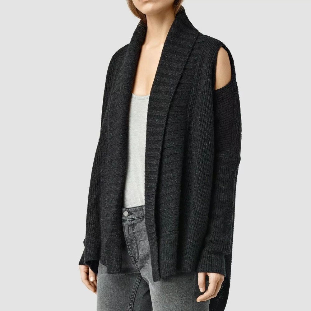 All Saints Charcoal Grey Open Shoulder Cardigan
